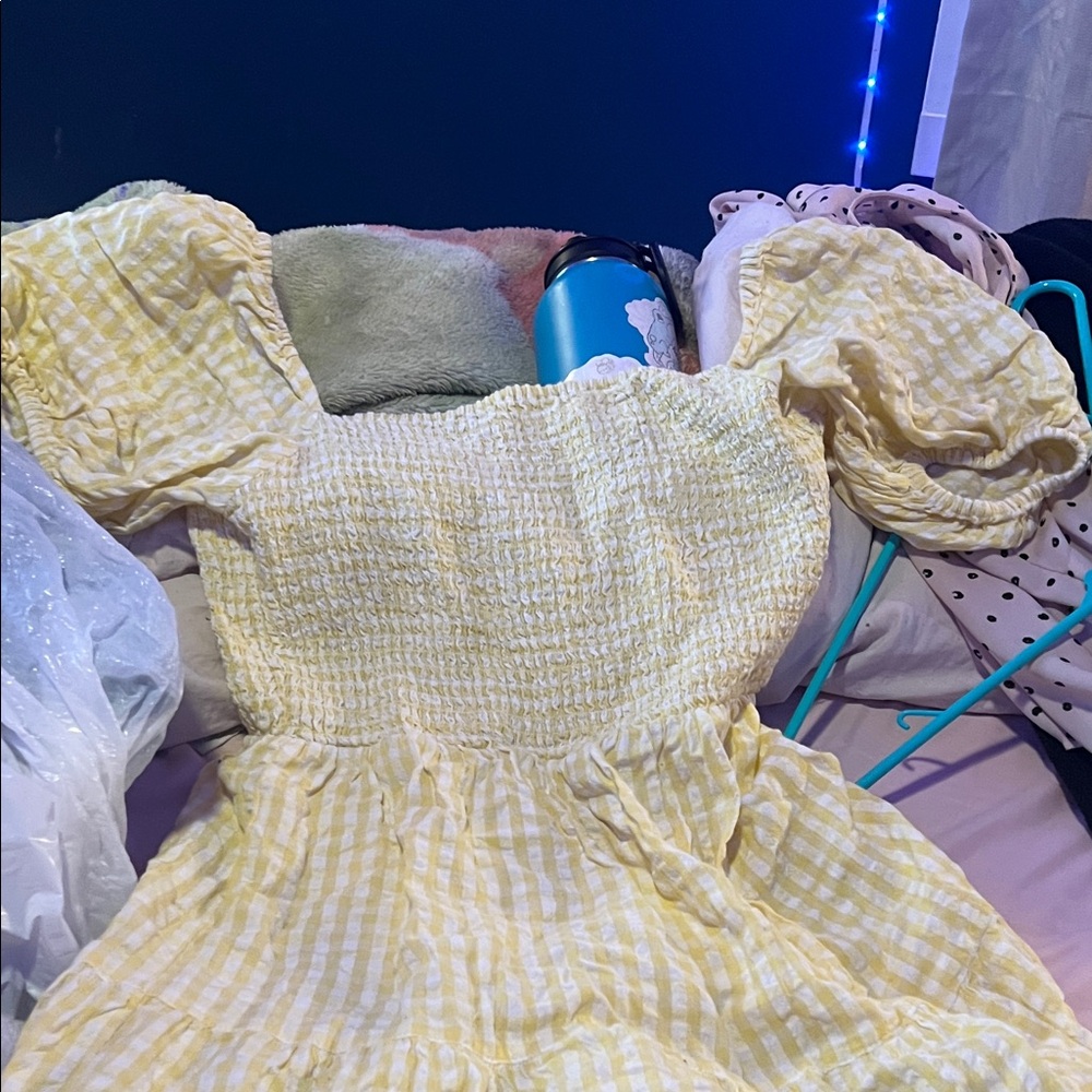 Elegant Yellow Gingham Midi Dress